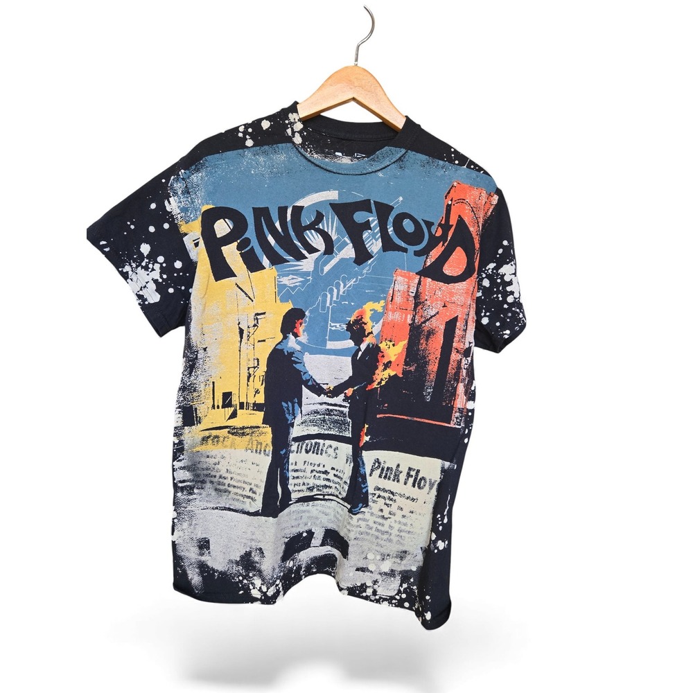 Pink Floyd Dark Side of the Moon Graphic T Shirt Black Paint Splatter Men's M